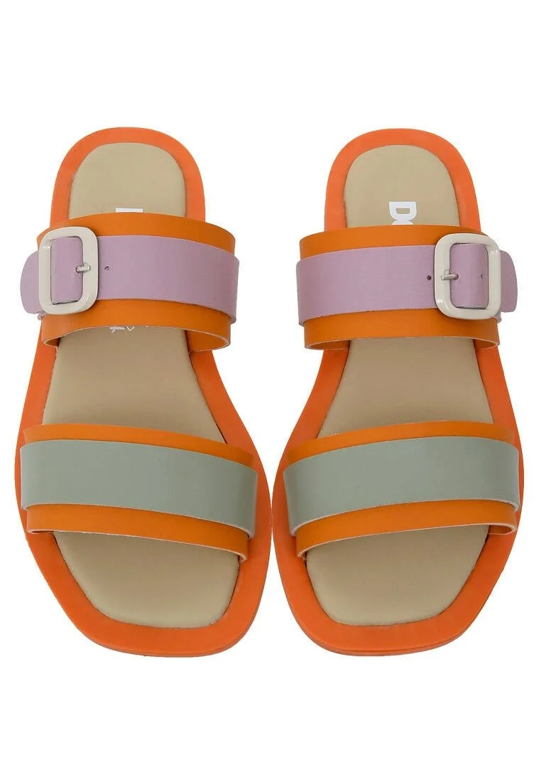 Women Vegan Leather Orange Slippers - Orange Sunny Design
