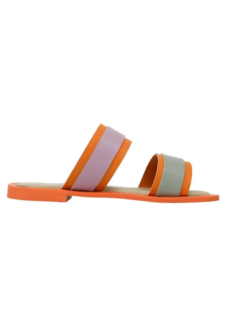Women Vegan Leather Orange Slippers - Orange Sunny Design