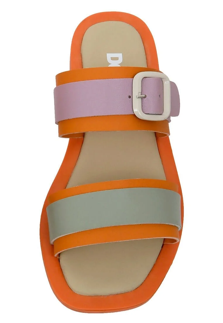 Women Vegan Leather Orange Slippers - Orange Sunny Design