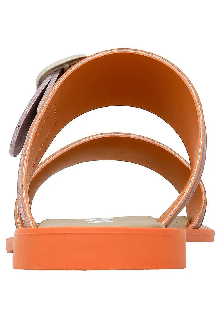 Women Vegan Leather Orange Slippers - Orange Sunny Design