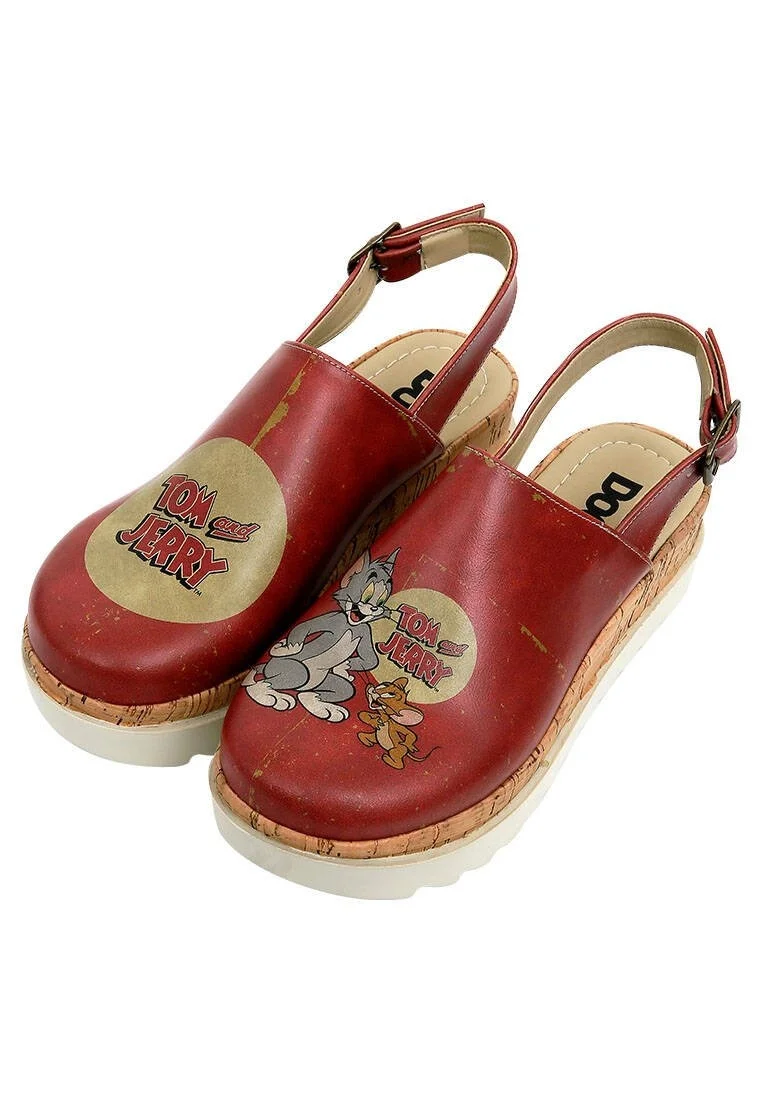Women Vegan Leather Orange Kalın Taban Sandalet - Warner Bros Tom ve Jerry Design