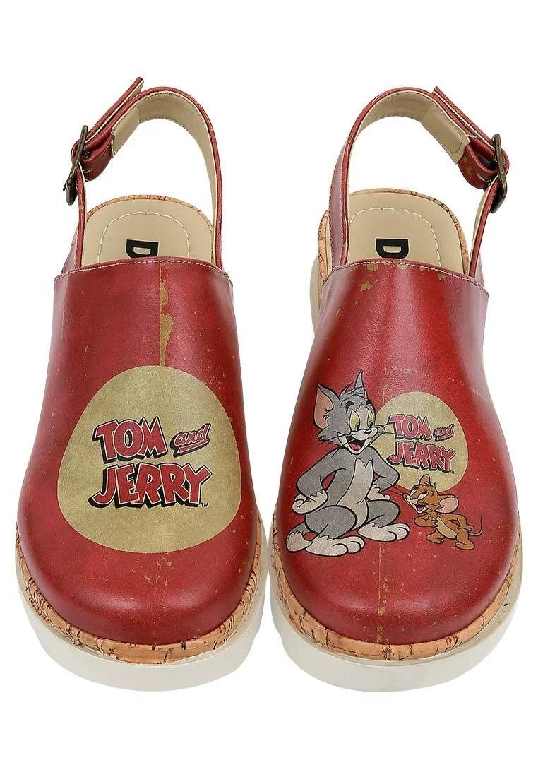 Women Vegan Leather Orange Kalın Taban Sandalet - Warner Bros Tom ve Jerry Design