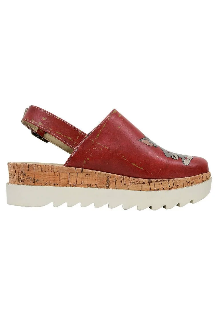 Women Vegan Leather Orange Kalın Taban Sandalet - Warner Bros Tom ve Jerry Design