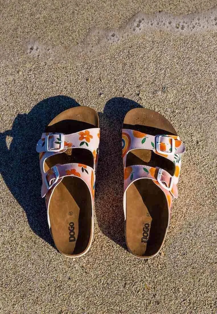 Women Vegan Leather Pink Slippers - Flowers and Fruits Design