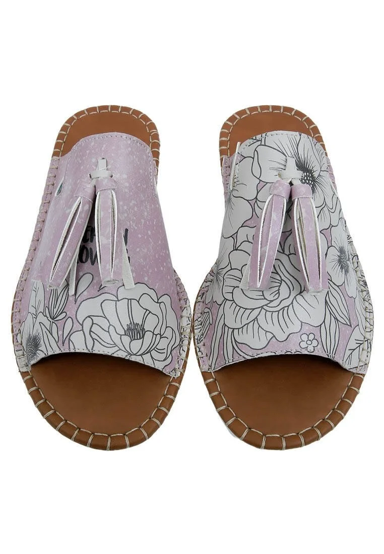 Women Vegan Leather Pink Slippers - Keep on Growing Design