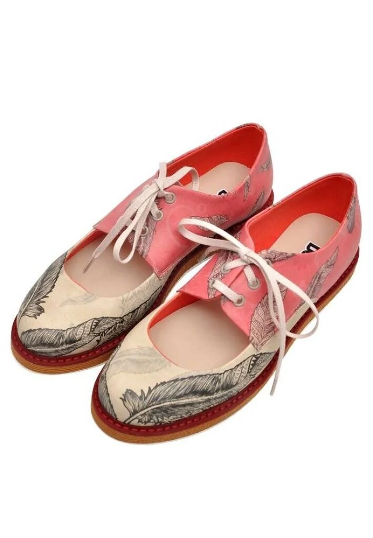 Women Vegan Leather Pink Sneakers - Feathers Design
