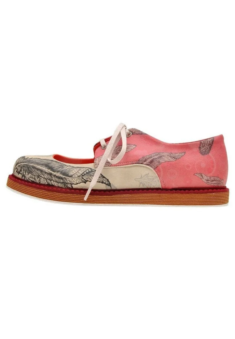 Women Vegan Leather Pink Sneakers - Feathers Design
