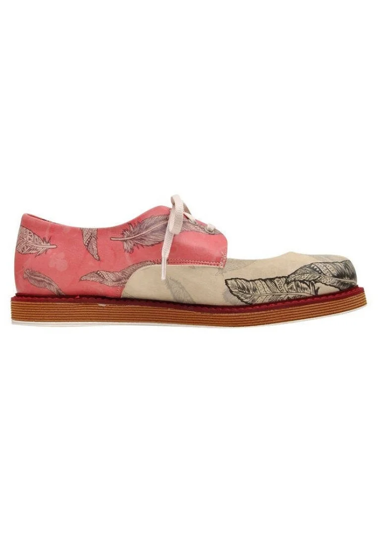 Women Vegan Leather Pink Sneakers - Feathers Design