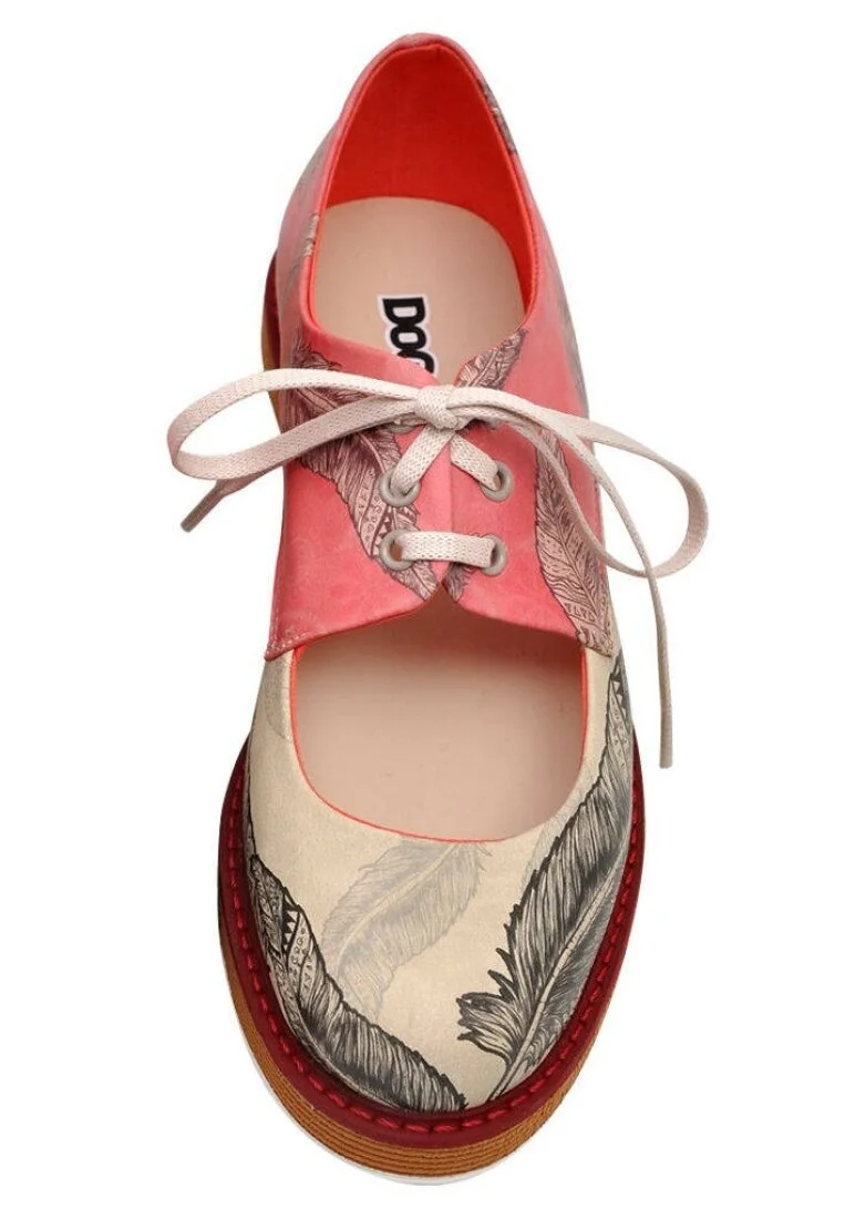 Women Vegan Leather Pink Sneakers - Feathers Design