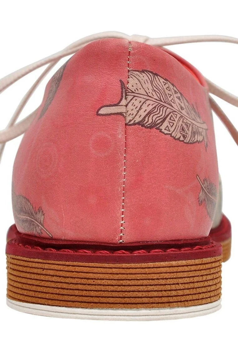 Women Vegan Leather Pink Sneakers - Feathers Design