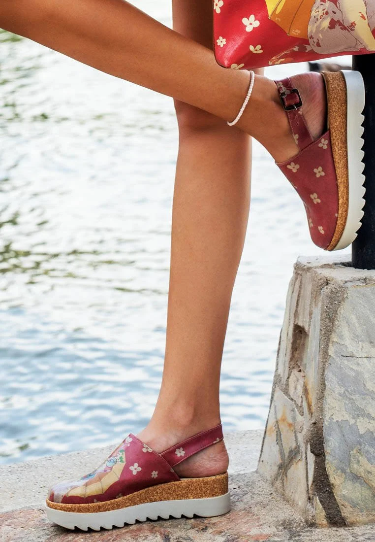 Women Vegan Leather Pink Wedge Sandals - Cat of Grace Design
