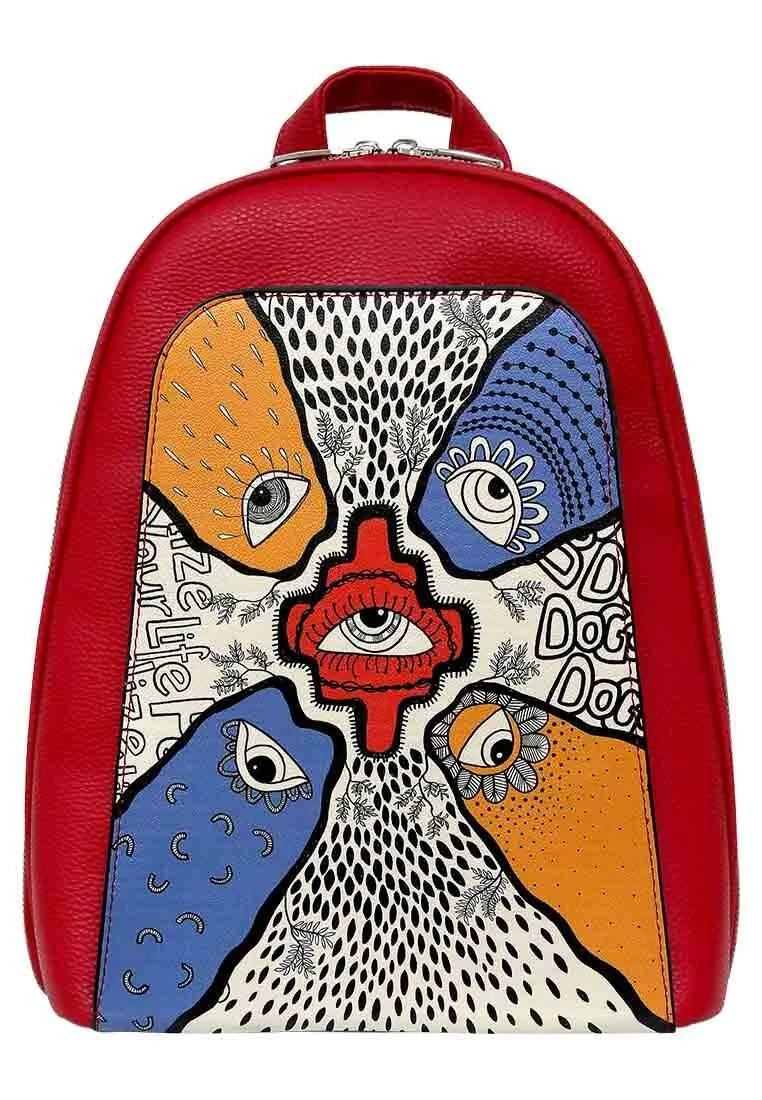 Women Vegan Leather Red Backpack - Center View Design