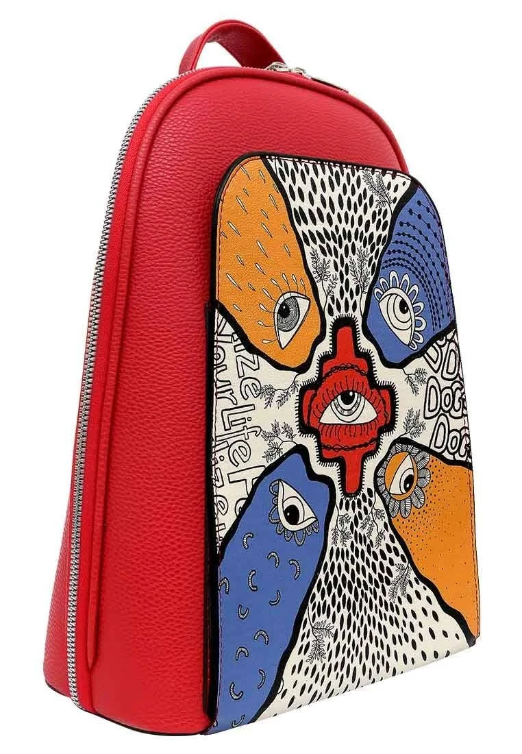 Women Vegan Leather Red Backpack - Center View Design