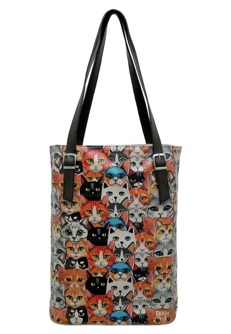Women Vegan Leather Multicolor Shoulder Bag - Cat Audience Design