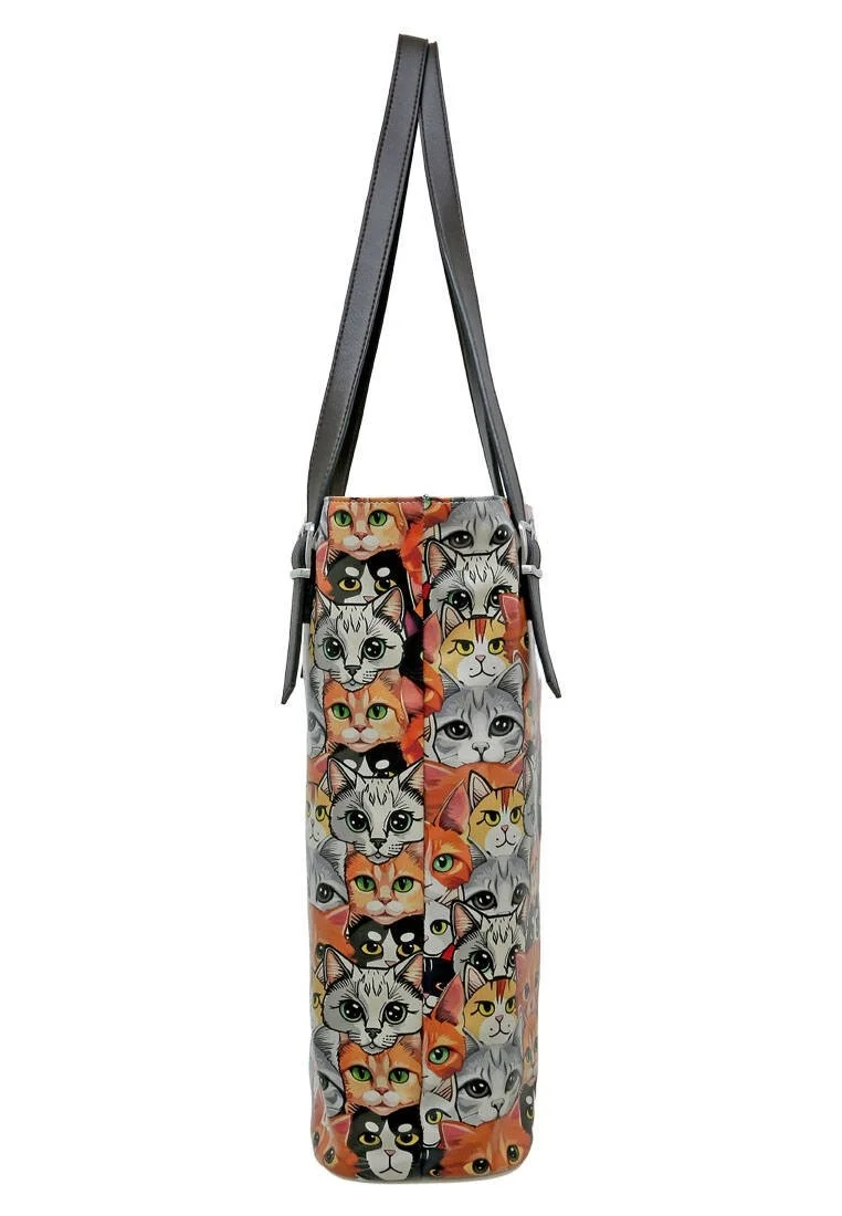 Women Vegan Leather Multicolor Shoulder Bag - Cat Audience Design