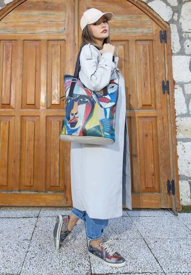 Women Vegan Leather Multicolor Shoulder Bag - You Are Never Alone Design