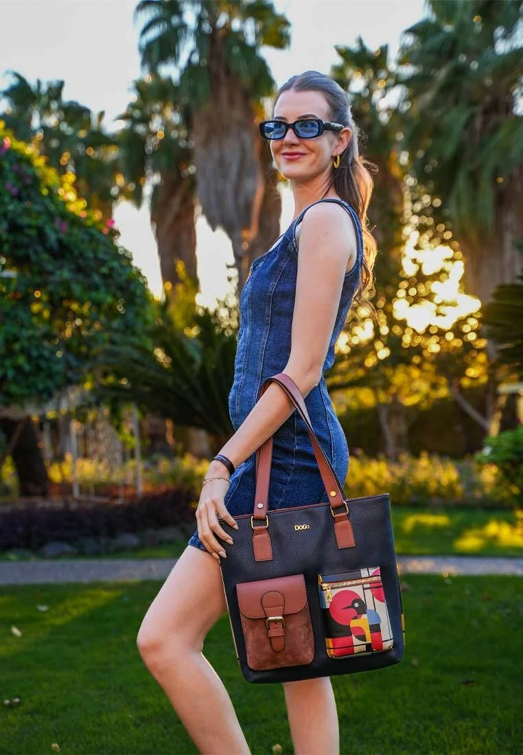 Women Vegan Leather Navy Shoulder Bag - Bauhaus Birdie Design