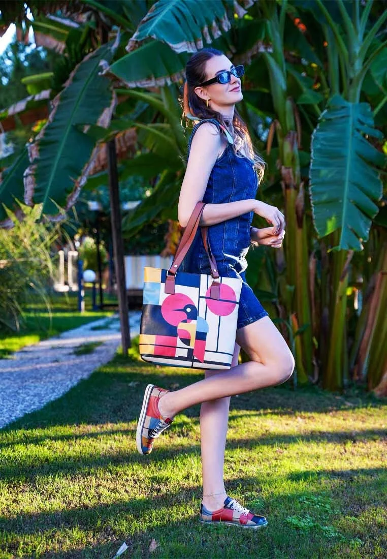 Women Vegan Leather Navy Shoulder Bag - Bauhaus Birdie Design