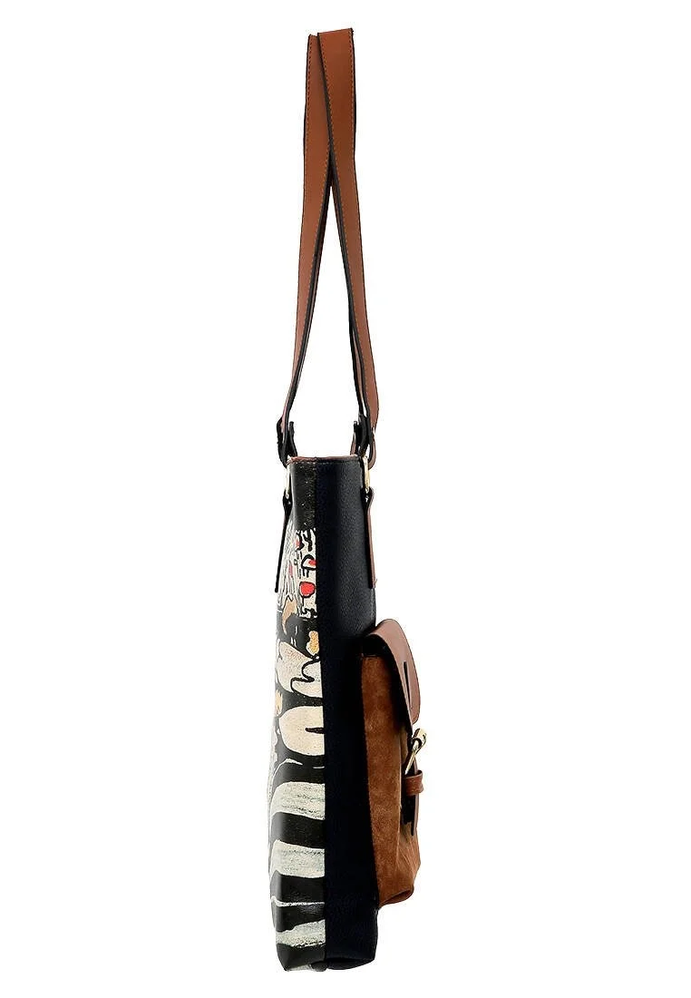 Women Vegan Leather Navy Shoulder Bag - The Swan Softly Sleeps Design