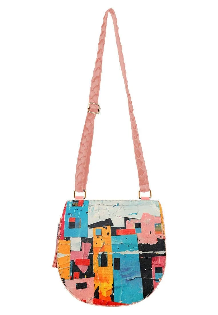 Women Vegan Leather Multicolor Shoulder Bag - Block Houses Design