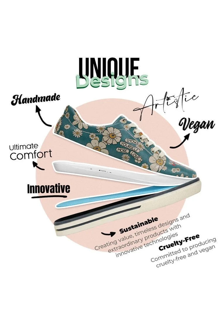Women Vegan Leather Multicolor Sneakers - Show Yourself More Love Design