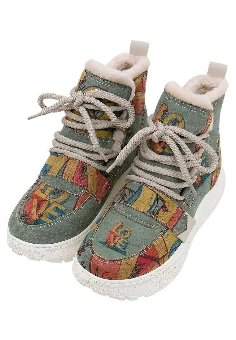 Women Vegan Leather Turquoise Boots - Love Design