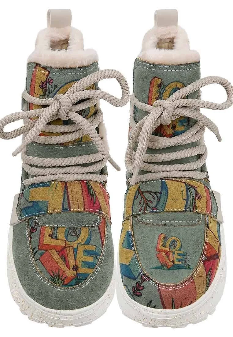 Women Vegan Leather Turquoise Boots - Love Design