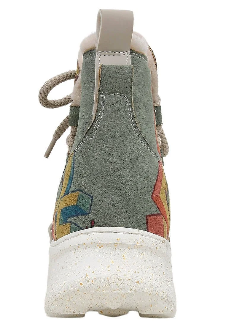 Women Vegan Leather Turquoise Boots - Love Design