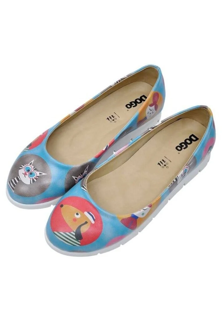 Women Vegan Leather Turquoise Flat Shoes - Dog and Cat Design