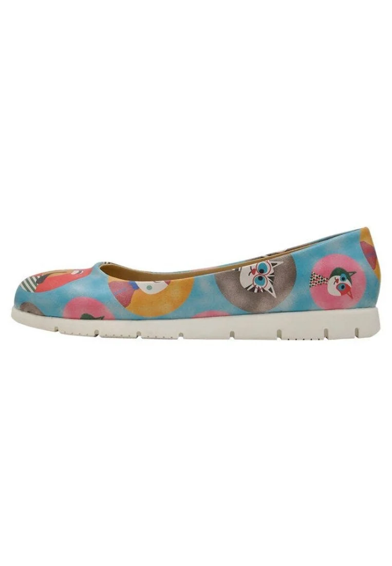 Women Vegan Leather Turquoise Flat Shoes - Dog and Cat Design