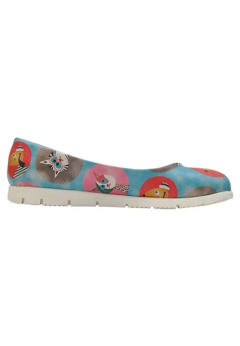 Women Vegan Leather Turquoise Flat Shoes - Dog and Cat Design