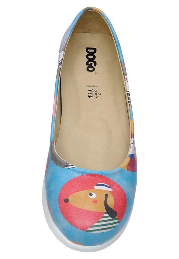 Women Vegan Leather Turquoise Flat Shoes - Dog and Cat Design