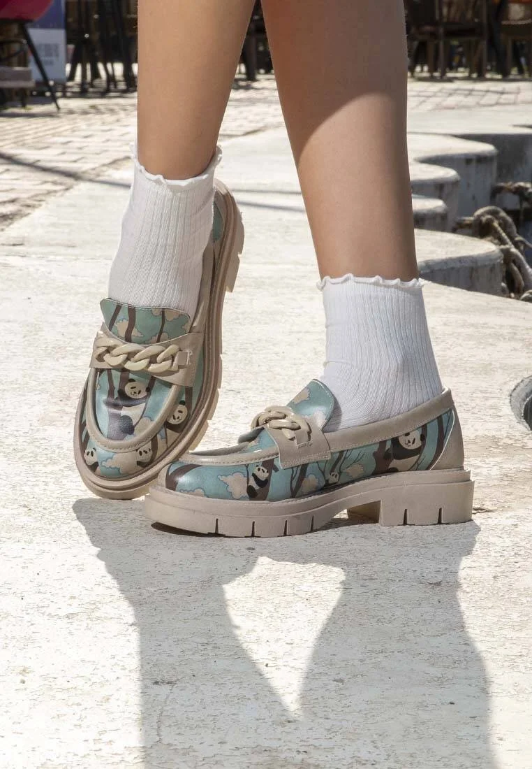 Women Vegan Leather Turquoise Loafers - Panda Hug Design