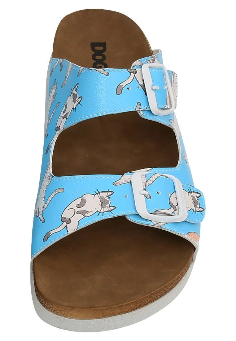 Women Vegan Leather Turquoise Slippers - Let me Cat You Design
