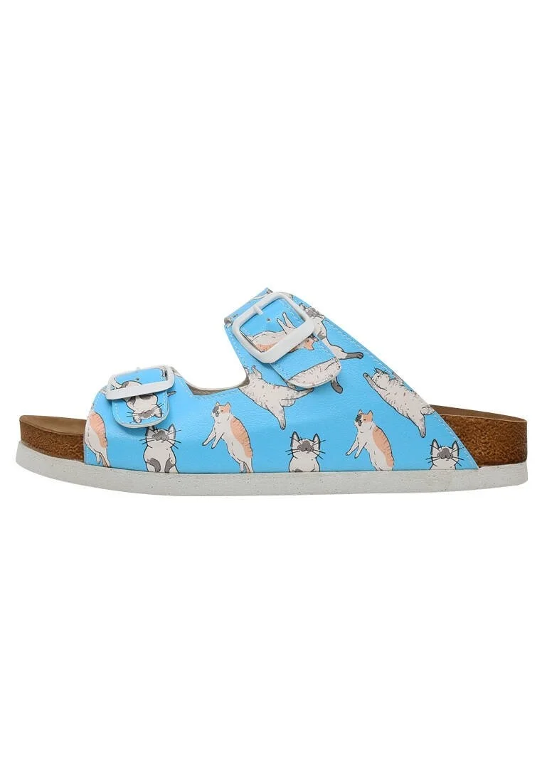 Women Vegan Leather Turquoise Slippers - Let me Cat You Design