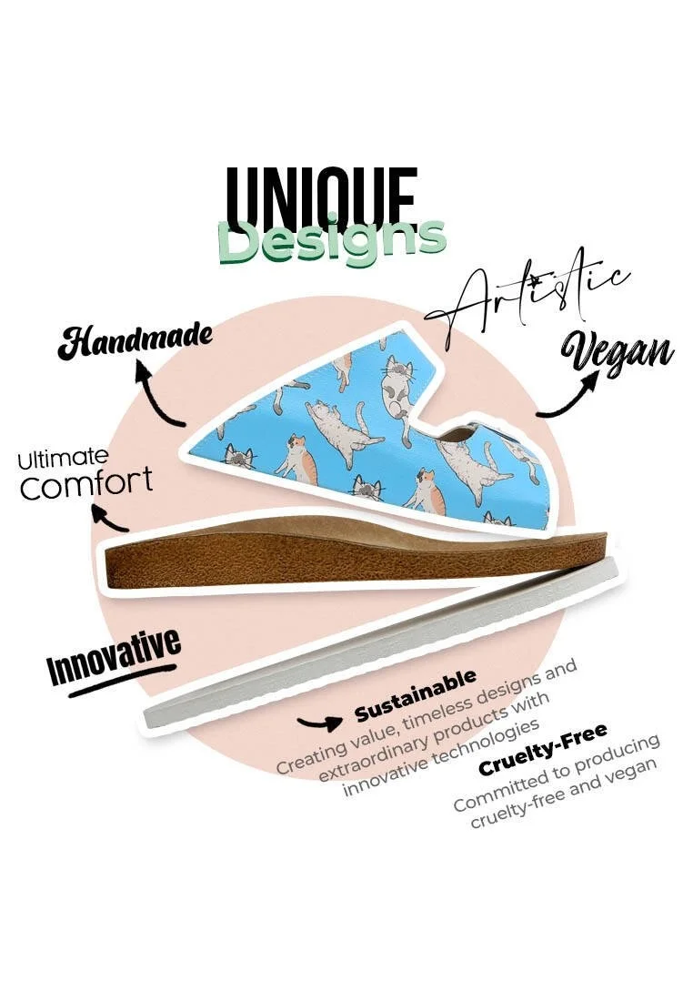 Women Vegan Leather Turquoise Slippers - Let me Cat You Design
