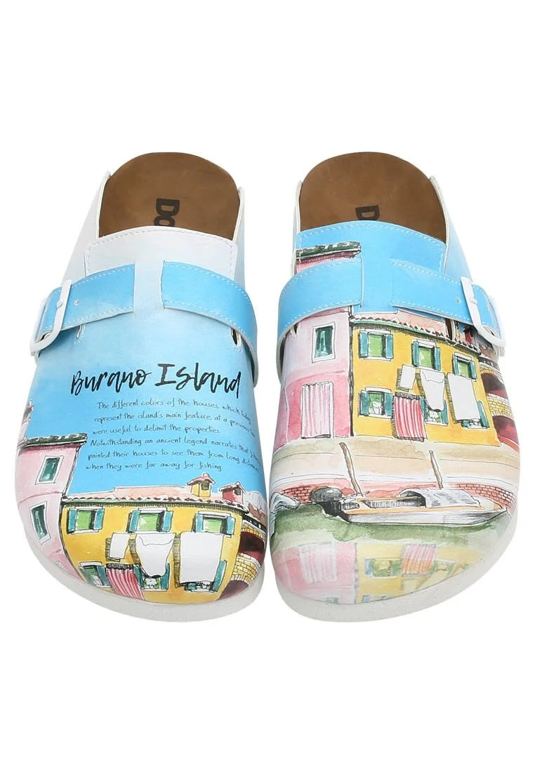 Women Vegan Leather Turquoise Slippers - Burano Island Design