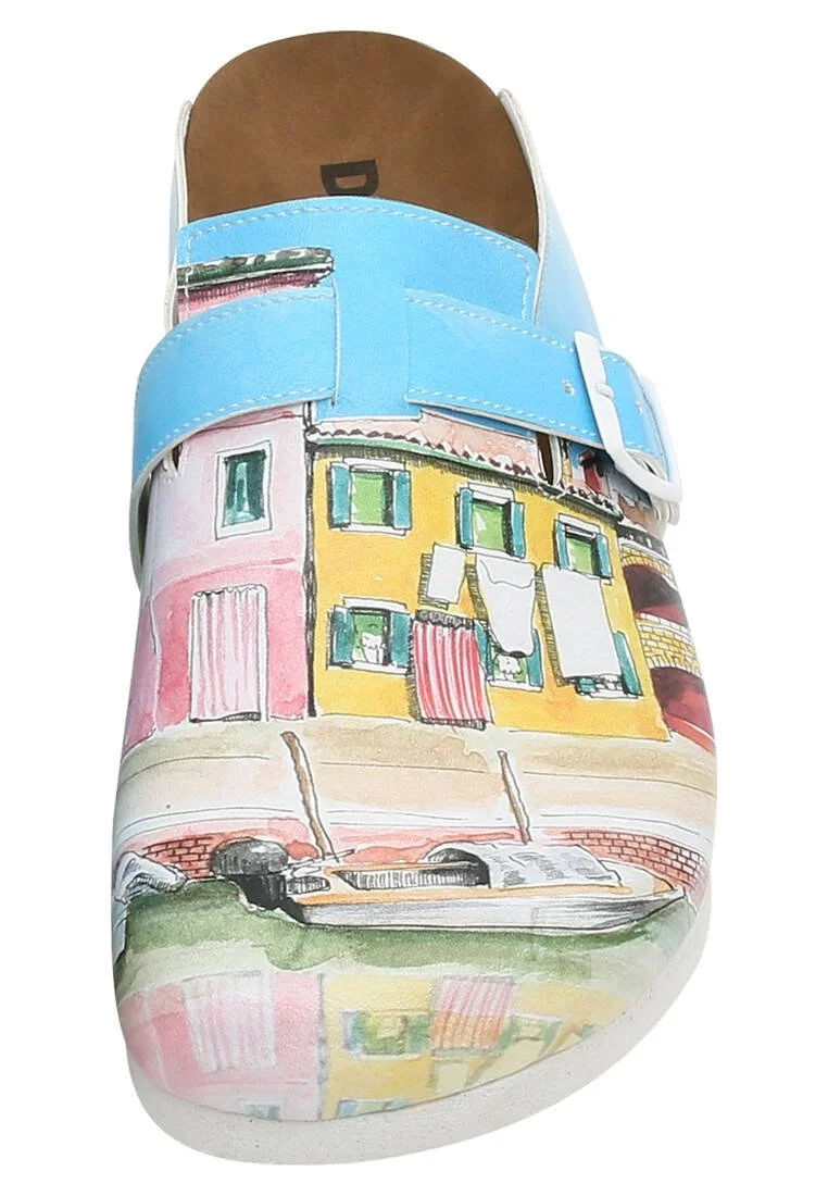 Women Vegan Leather Turquoise Slippers - Burano Island Design