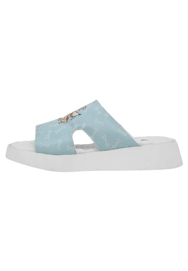 Women Vegan Leather Turquoise Slippers - Sleeping Dogs Design