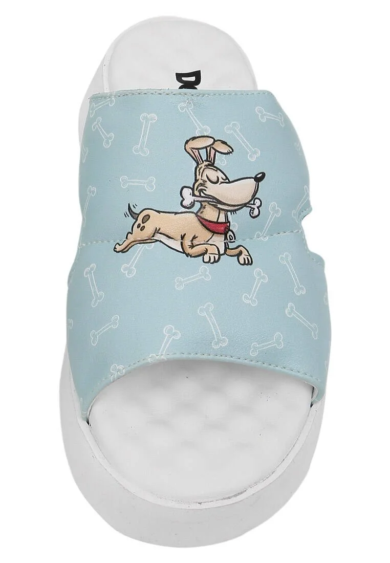 Women Vegan Leather Turquoise Slippers - Sleeping Dogs Design