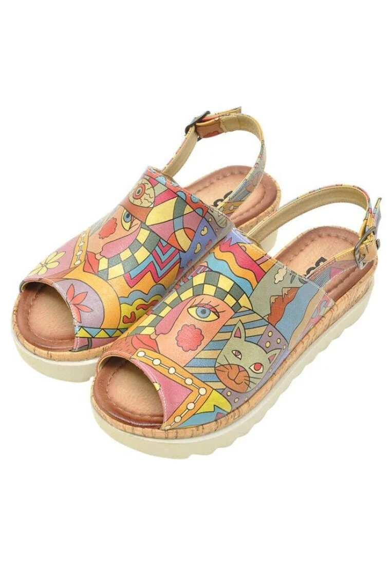Women Vegan Leather Multicolor Wedge Sandals - Artsy Design
