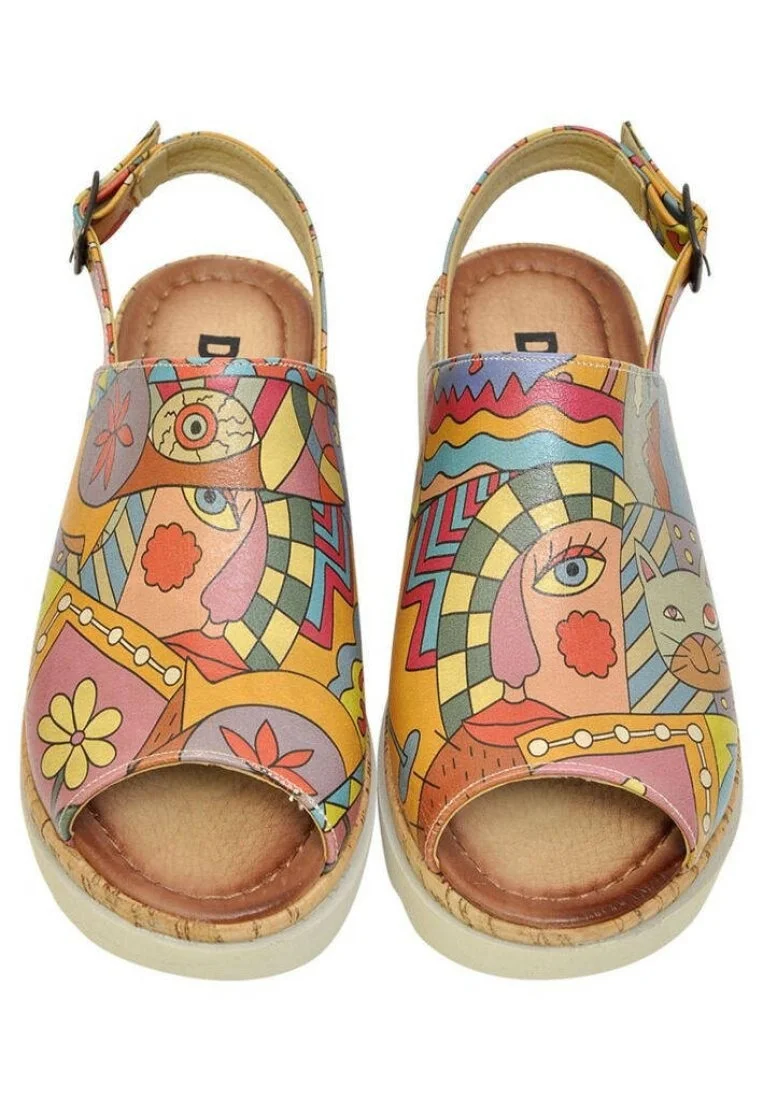 Women Vegan Leather Multicolor Wedge Sandals - Artsy Design