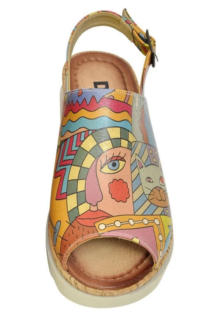 Women Vegan Leather Multicolor Wedge Sandals - Artsy Design