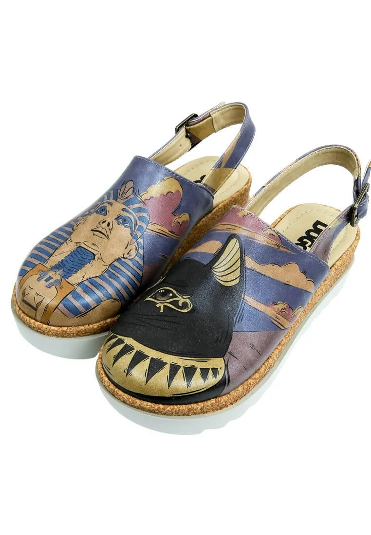 Women Vegan Leather Multicolor Wedge Sandals - Ancient Egypt Design