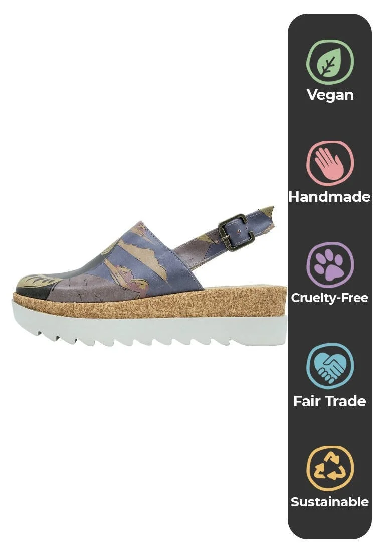 Women Vegan Leather Multicolor Wedge Sandals - Ancient Egypt Design