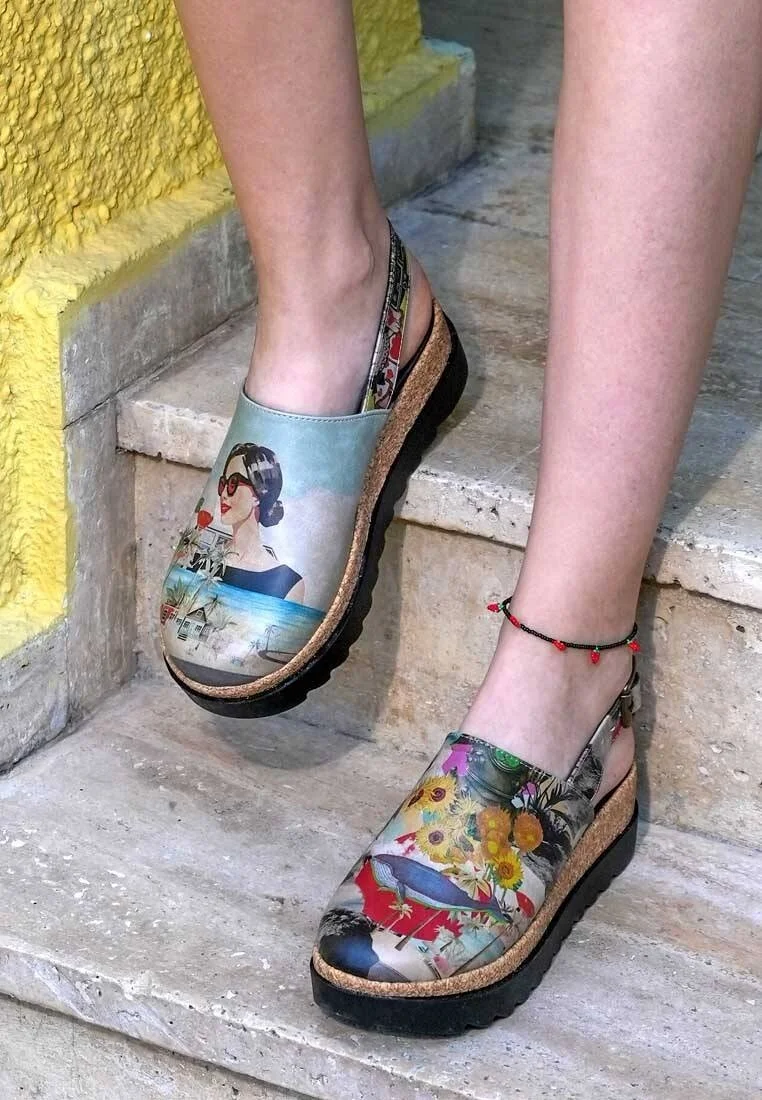 Women Vegan Leather Multicolor Wedge Sandals - Lucid Dreaming Design