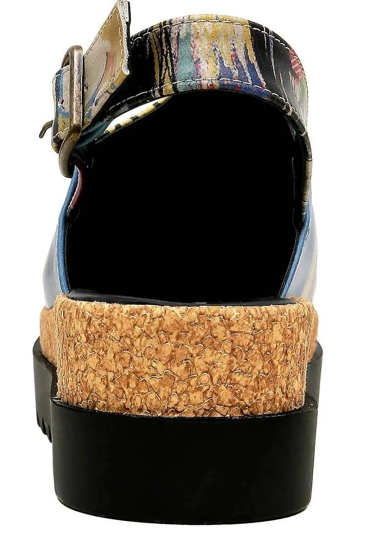 Women Vegan Leather Multicolor Wedge Sandals - Live and Save Design