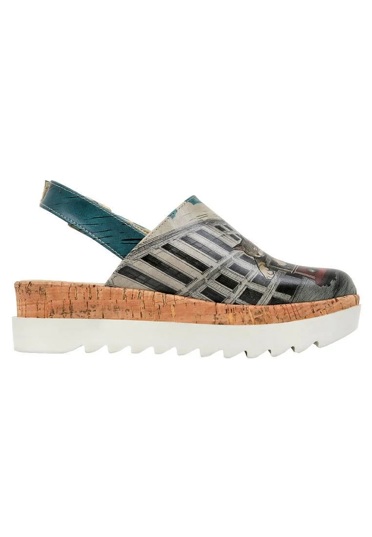 Women Vegan Leather Turquoise Wedge Sandals - Tram Nap Design