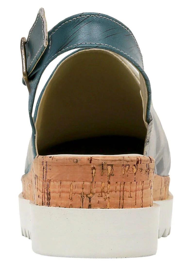 Women Vegan Leather Turquoise Wedge Sandals - Tram Nap Design