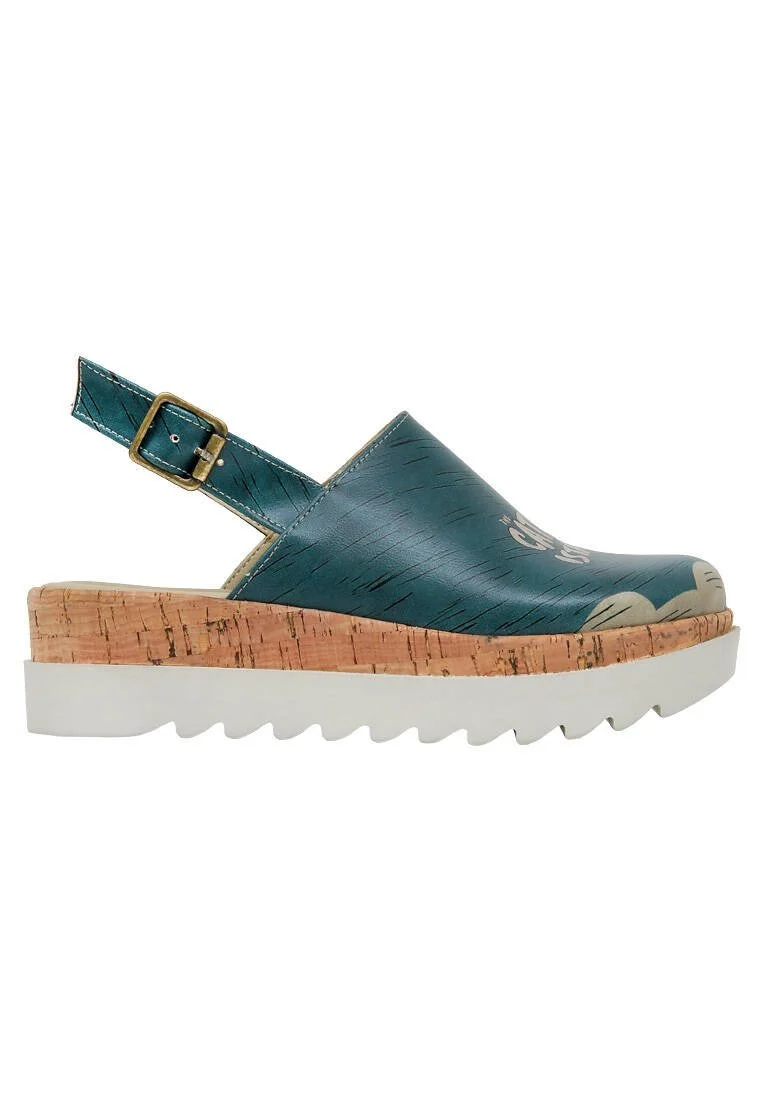 Women Vegan Leather Turquoise Wedge Sandals - Tram Nap Design